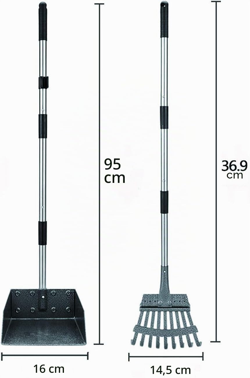 XXYL Hundekotschaufel, Tablett und Rechen für grosse, mittlere und kleine Haustiere, 96,5 cm lang, V