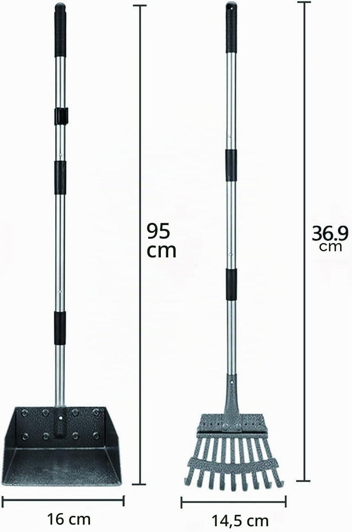 XXYL Hundekotschaufel, Tablett und Rechen für grosse, mittlere und kleine Haustiere, 96,5 cm lang, V