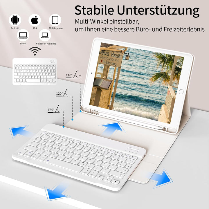 Hülle mit Tastatur für iPad 9. / 8. / 7. Generation 10,2 Zoll 2021/2020/2019, Bluetooth Magnetisch Q