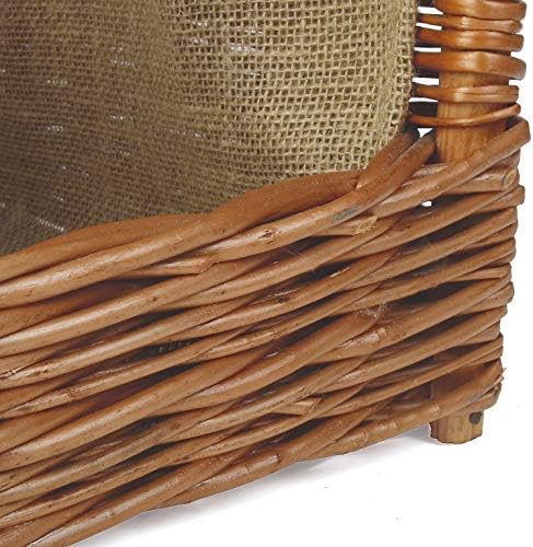 Weidenprofi Weidenkorb mit Jute, Holzkorb aus heller Weide, eckig mit Tragegriff, ca. 50 x 35 cm x 1