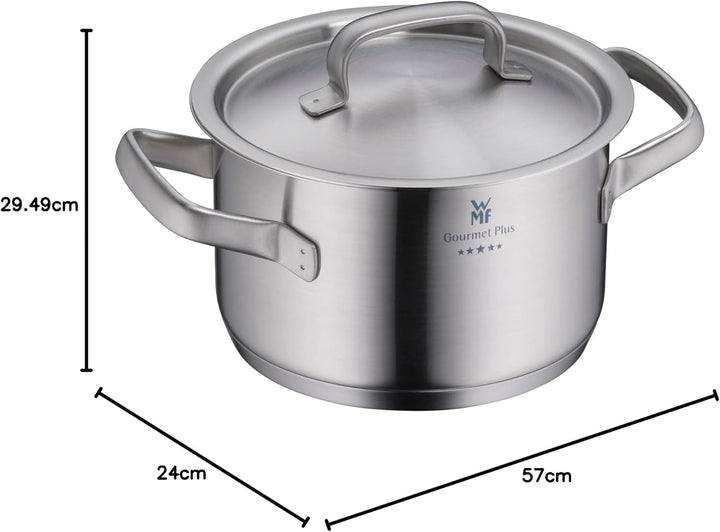 WMF Gourmet Plus Topfset Induktion 4-teilig, Kochtopf Set mit Metalldeckel, Cromargan Edelstahl matt
