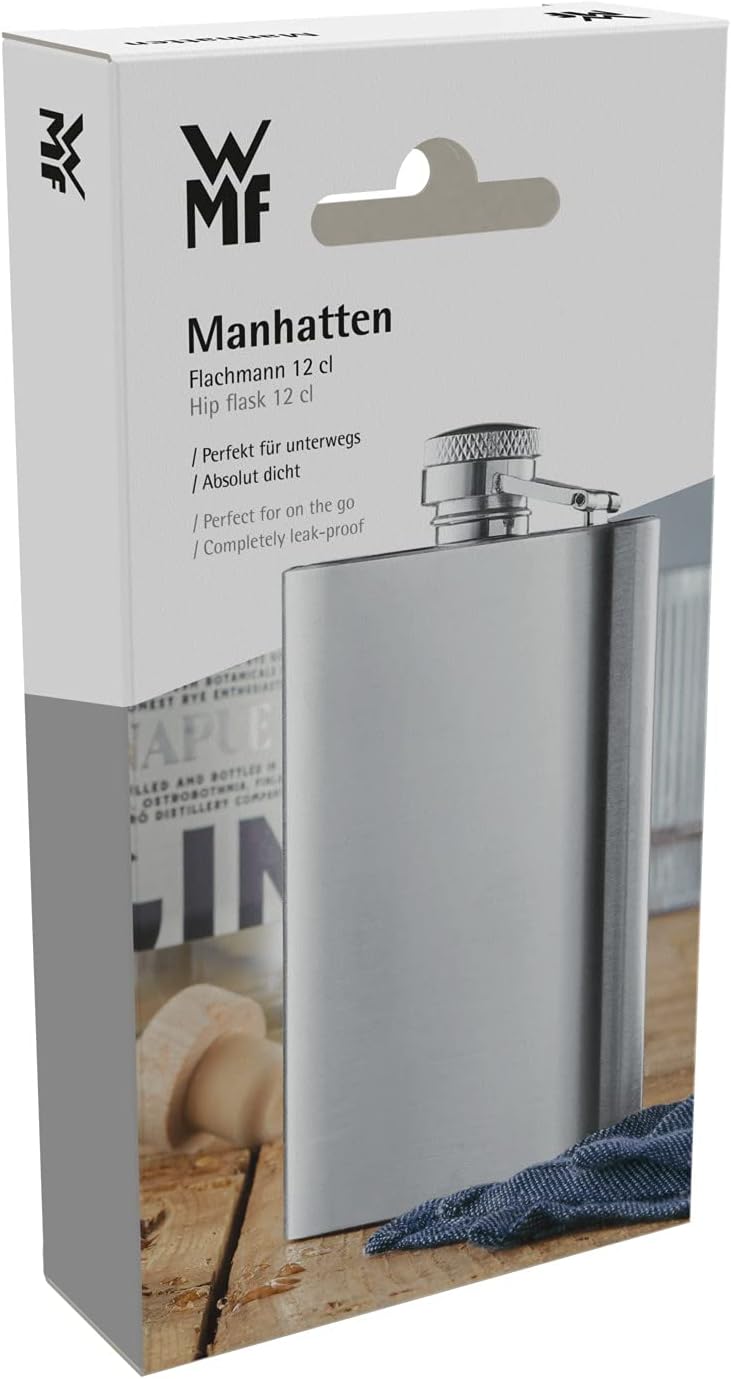 WMF Manhattan Flachmann Edelstahl 120 ml, 12cl, Cromargan Edelstahl mattiert, Flachmann klein, 12 x