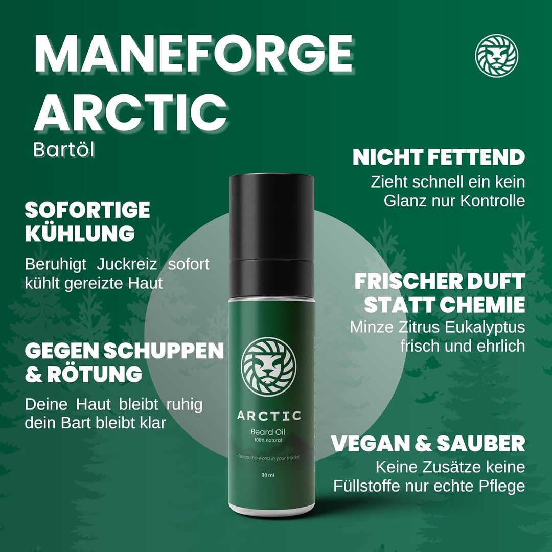 Arctic Bartöl für Männer – Veganes Bartpflegeöl mit Minz-Zitrus Duft – Kühlt & beruhigt – Gegen Juck
