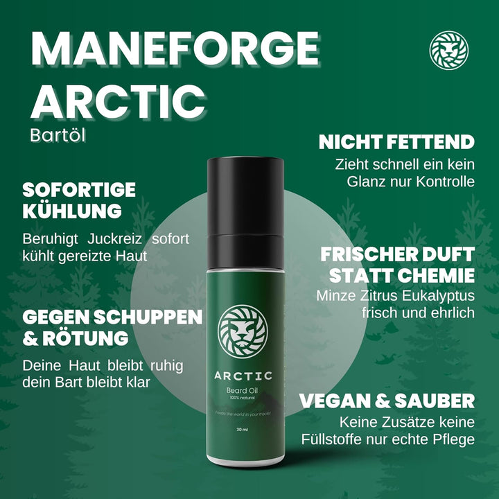 Arctic Bartöl für Männer – Veganes Bartpflegeöl mit Minz-Zitrus Duft – Kühlt & beruhigt – Gegen Juck