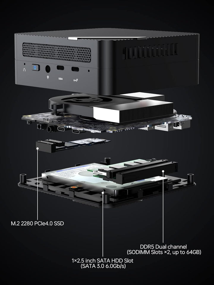 MINIS FORUM Mini PC UM773 LITE, AMD Ryzen 7 7735HS 8-Core-aufrüstbarer 32 GB DDR5/1TB SSD Mini-Deskt