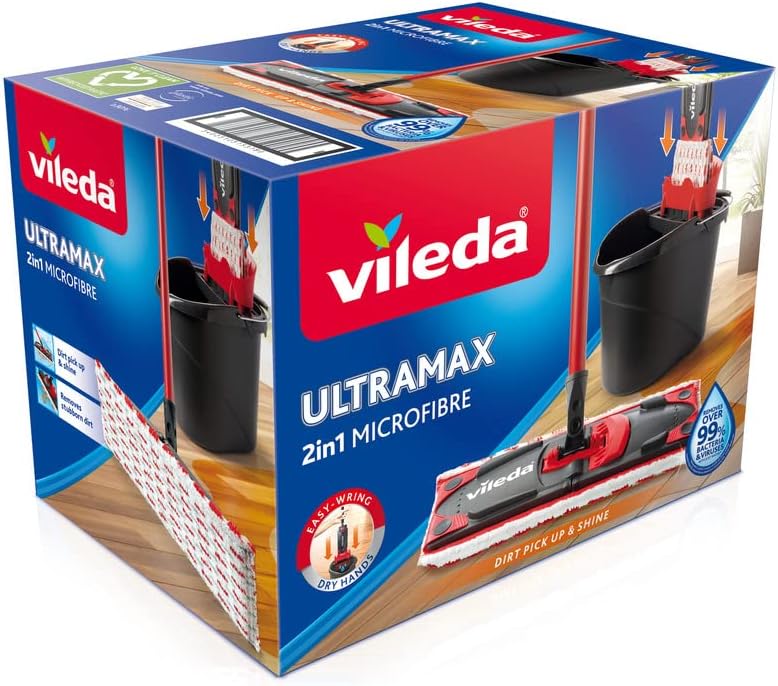 Vileda ULTRAMAX 2in1 Komplett-Set, Bodenwischer-Set mit Eimer, Flachwischer und Microfaser- Wischbez
