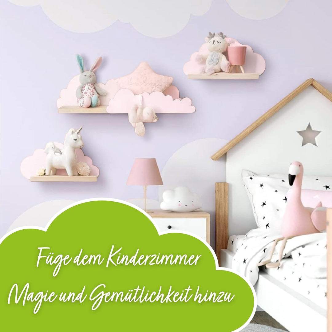 Outentin Wandregal Wolke aus Holz – 3er Set Kinderregal für Kinderzimmer & Babyzimmer – Handgefertig