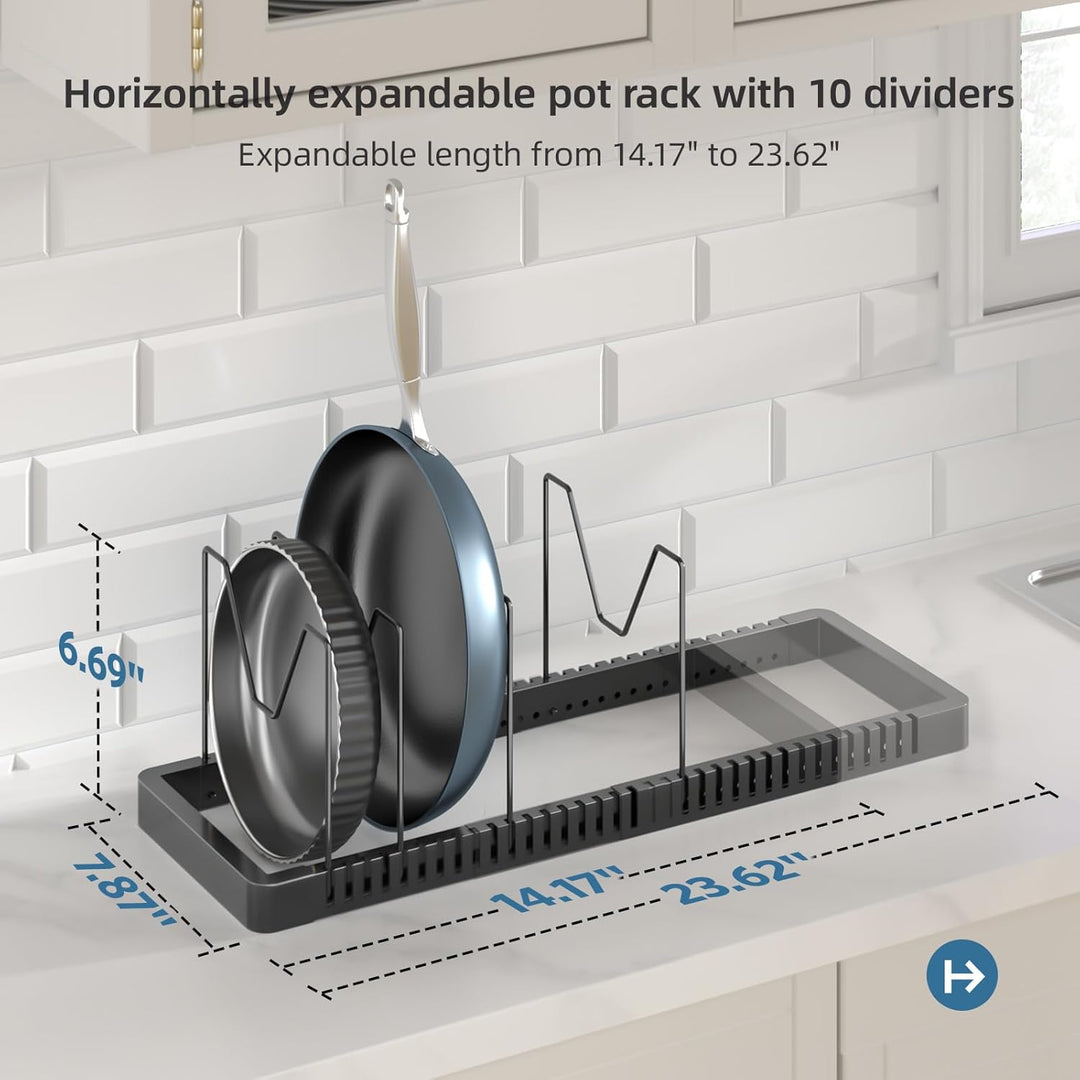 PanPanPal Topfdeckelhalter aus Metall mit 10 verstellbaren Haltestäben | Ausziehbarer Pfannenhalter