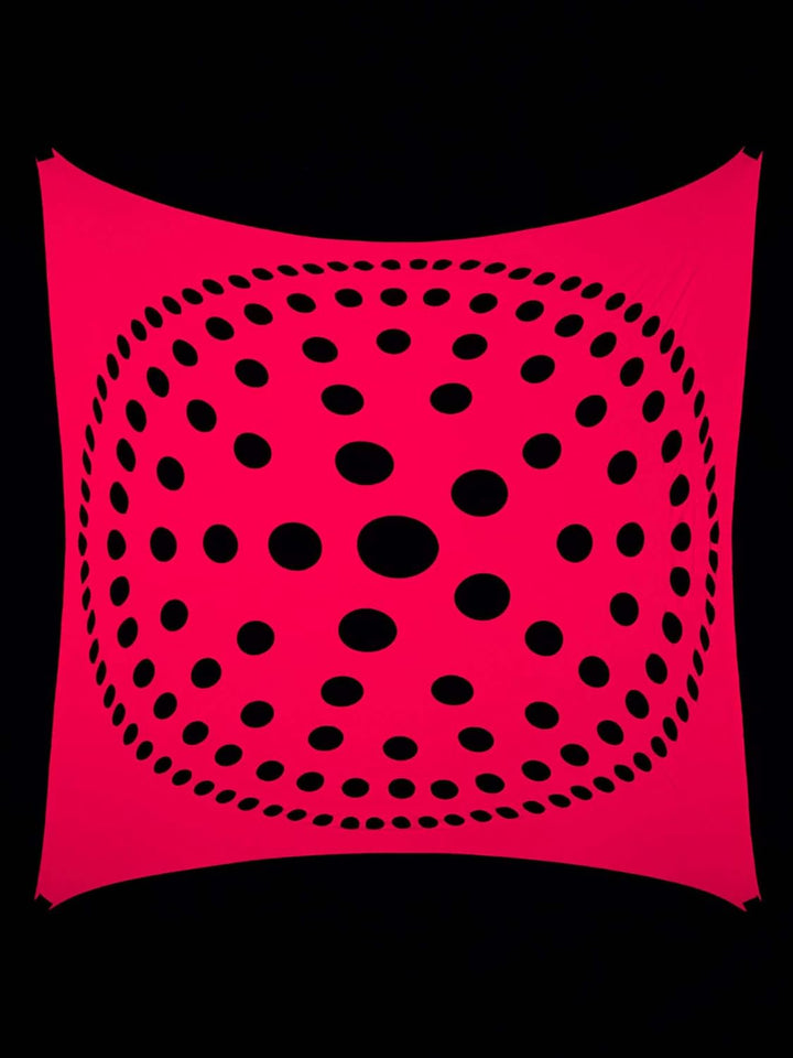 PSYWORK Schwarzlicht Segel Spandex | Mandala Dots | Fuchsia | 3 x 3m | UV-aktiv | Leuchtend | Wandtu