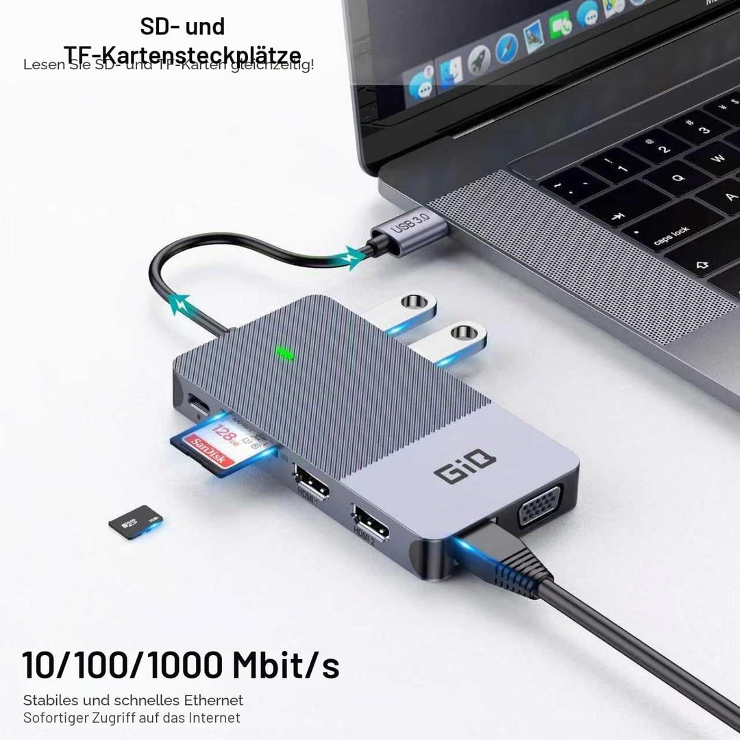 USB Docking Station Giq USB C Hub USB 3.0 to Dual HDMI VGA Adapter Triple Display Laptop Monitors Co