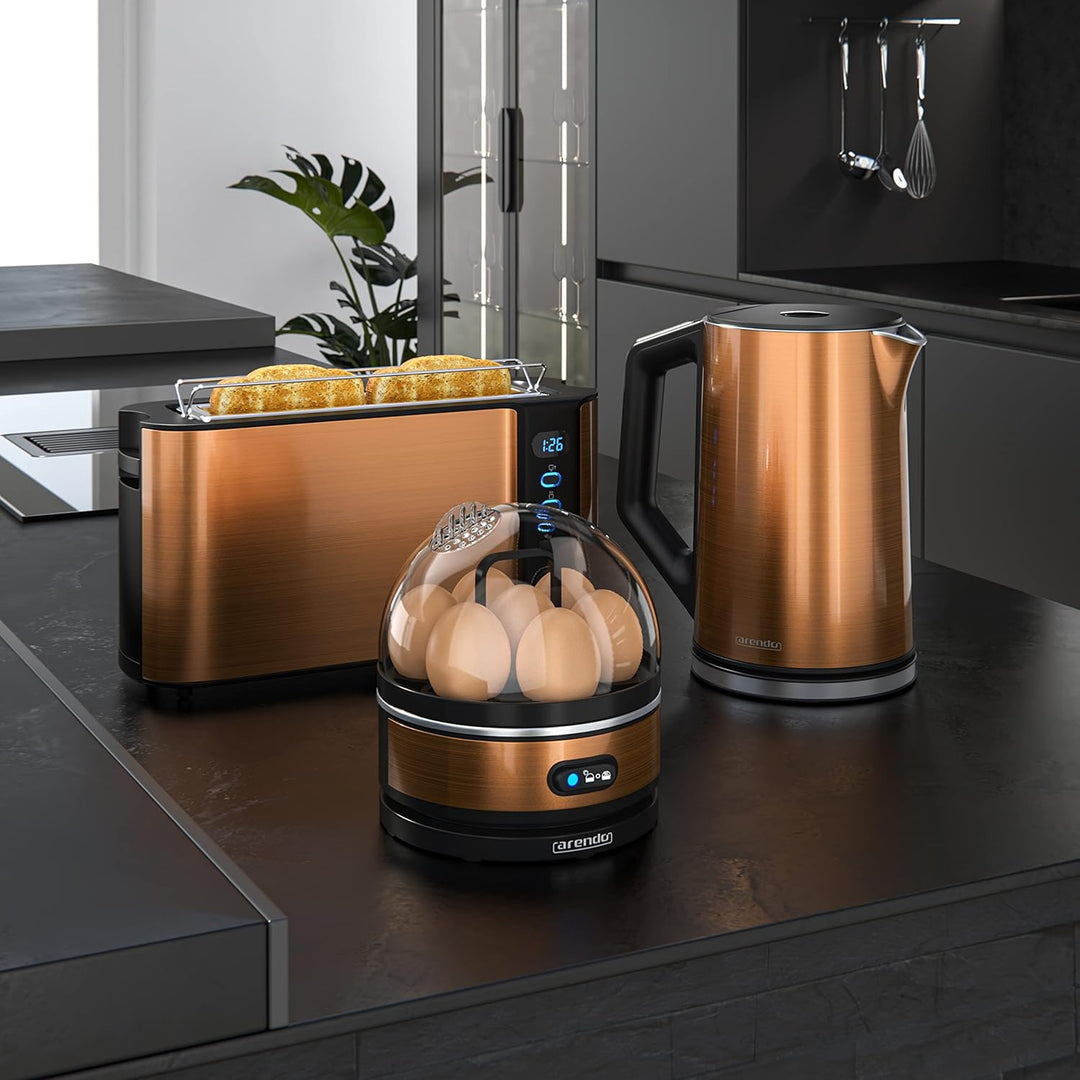 Arendo - Wasserkocher mit Toaster SET und Eierkocher, Edelstahl Kupfer Wasserkocher 1,5L 40° - 100°C