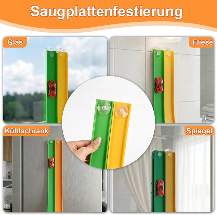 Flexible Autorennbahn Kinder - 5M Autorennbahn Spielzeug aus Silikon mit Saugnapf, 4 Spielzeugautos,