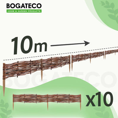 BOGATECO 10 x Beeteinfassung aus Weide | 100 cm Lang & 10 cm Hoch | Holz-Zaun Rasenkante | Weiden-Za