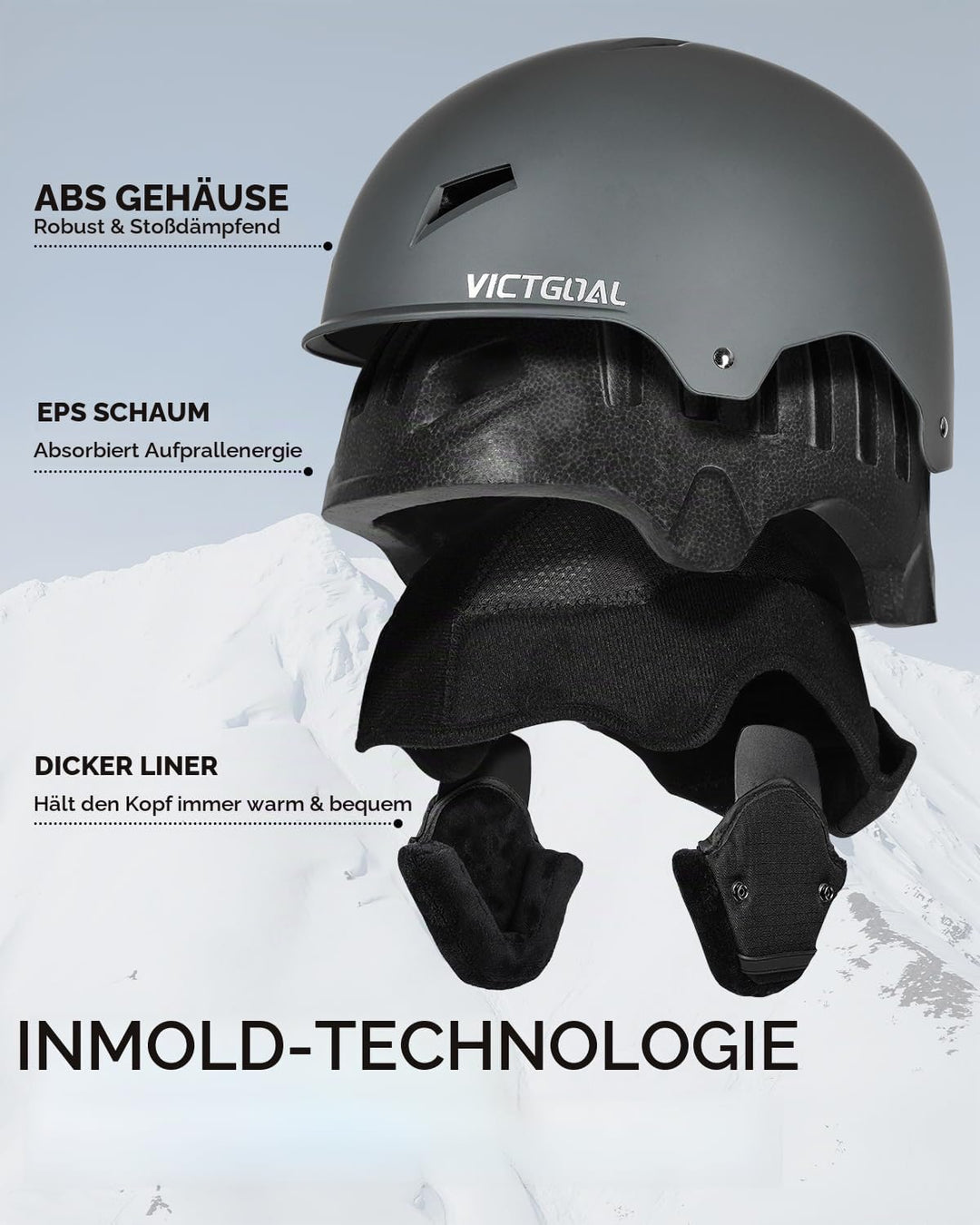 Victgoal Skihelm Herren Damen mit Warme Flusen-Ohrpolster, Gute Belüftung Sicherheits Snowboard Helm