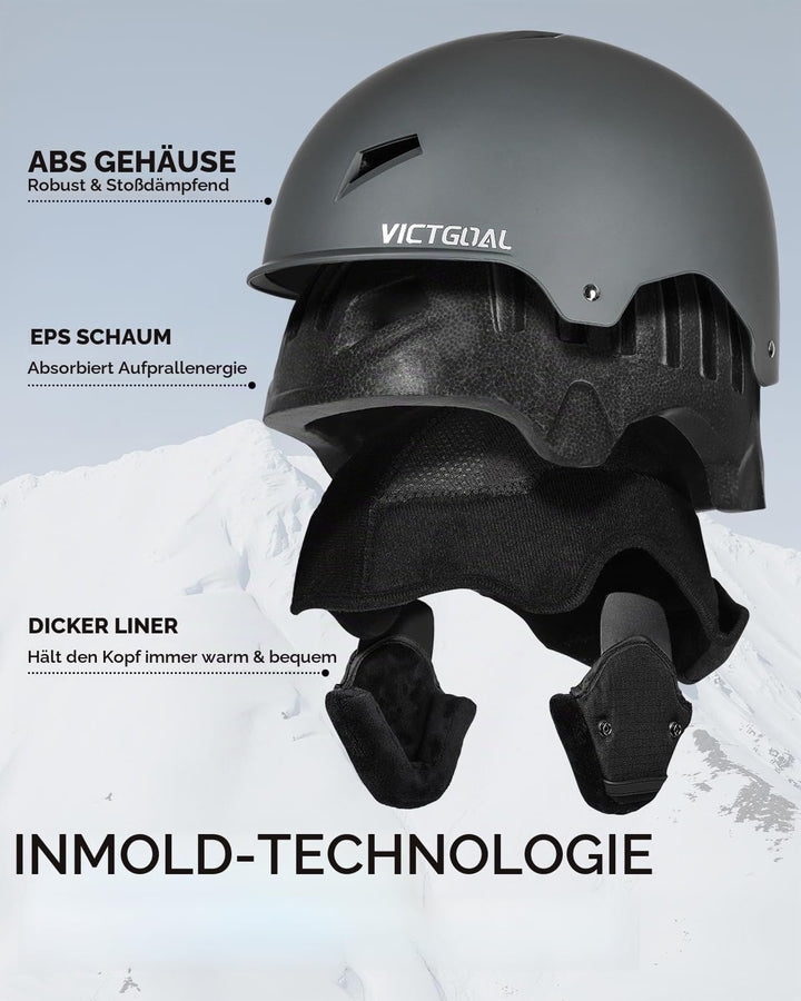 Victgoal Skihelm Herren Damen mit Warme Flusen-Ohrpolster, Gute Belüftung Sicherheits Snowboard Helm