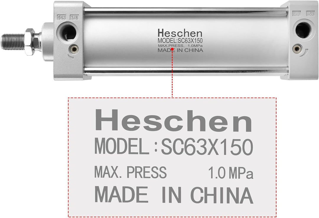 Heschen Pneumatischer Standard-Luftdruckzylinder, SC 63-150, PT3/8 Anschluss, 63mm Bohrung, 150mm Hu