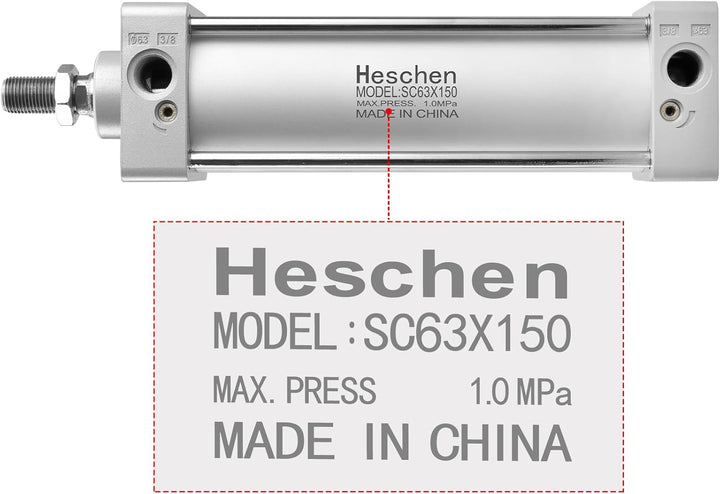 Heschen Pneumatischer Standard-Luftdruckzylinder, SC 63-150, PT3/8 Anschluss, 63mm Bohrung, 150mm Hu