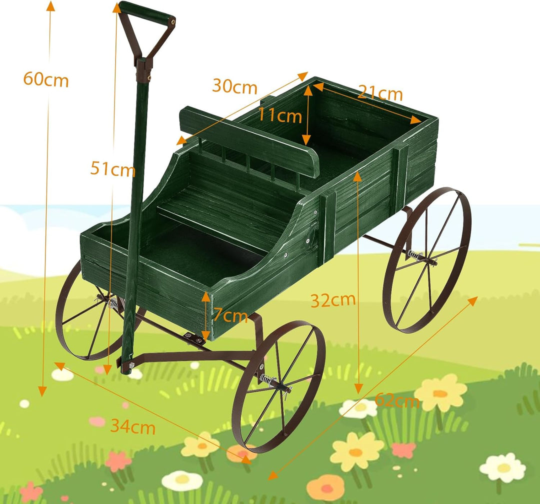 SOARS Blumenständer, Blumenwagen mit 4 Rädern aus Metall, Pflanzenständer aus Massivholz, Blumenkast