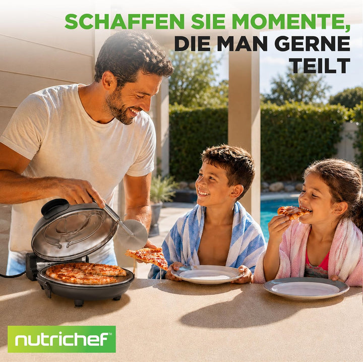 NutriChef Pizzaofen Elektrisch mit 30cm Stein, Pizza Maker bis 426°C, 1200W mit Sichtfenster, Ober-/