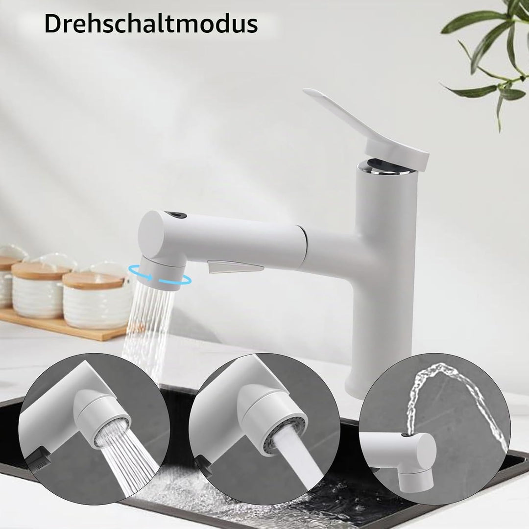 Wasserhahn Ausziehbar Wasserhahn Bad mit 3 Wasserstrahlarten Brause Einhebelmischer Waschbecken Kalt