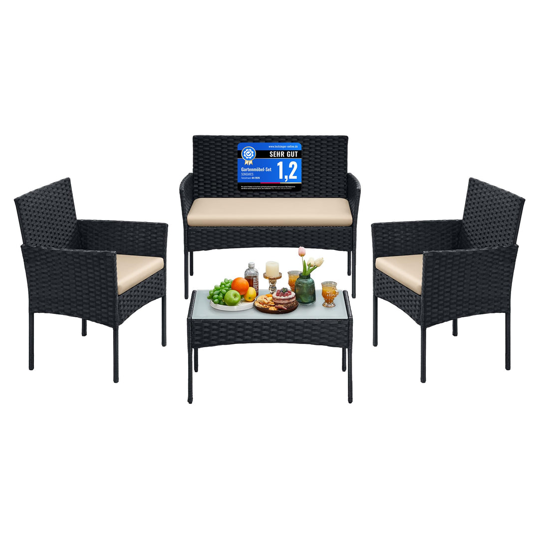 SONGMICS Balkonmöbel, Gartenmöbel-Set, aus PE-Polyrattan, Lounge-Set, Terrassenmöbel, Outdoor, für T