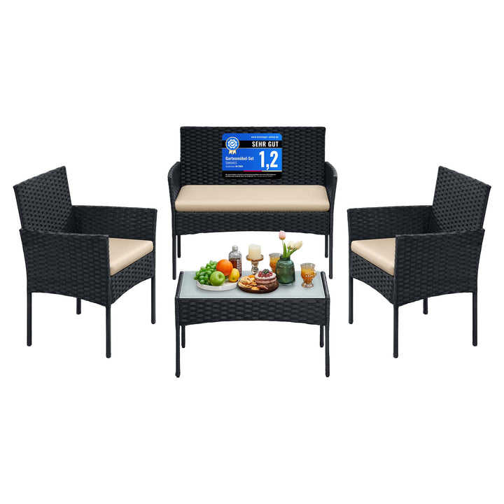 SONGMICS Balkonmöbel, Gartenmöbel-Set, aus PE-Polyrattan, Lounge-Set, Terrassenmöbel, Outdoor, für T