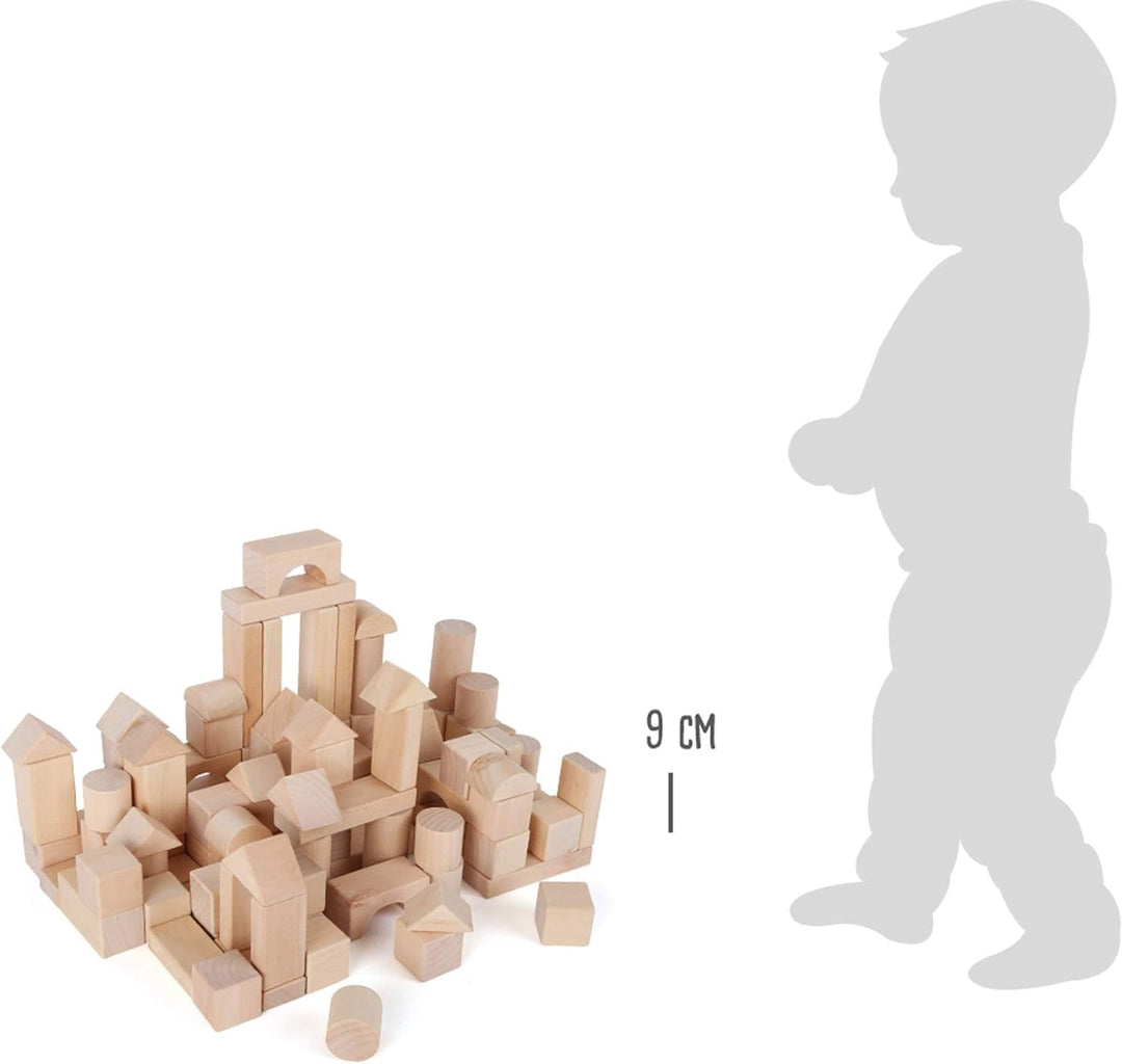small foot Naturbausteine aus Holz, 100 Bausteine in verschiedenen Formen, mit Leinenbeutel, ab 12 M