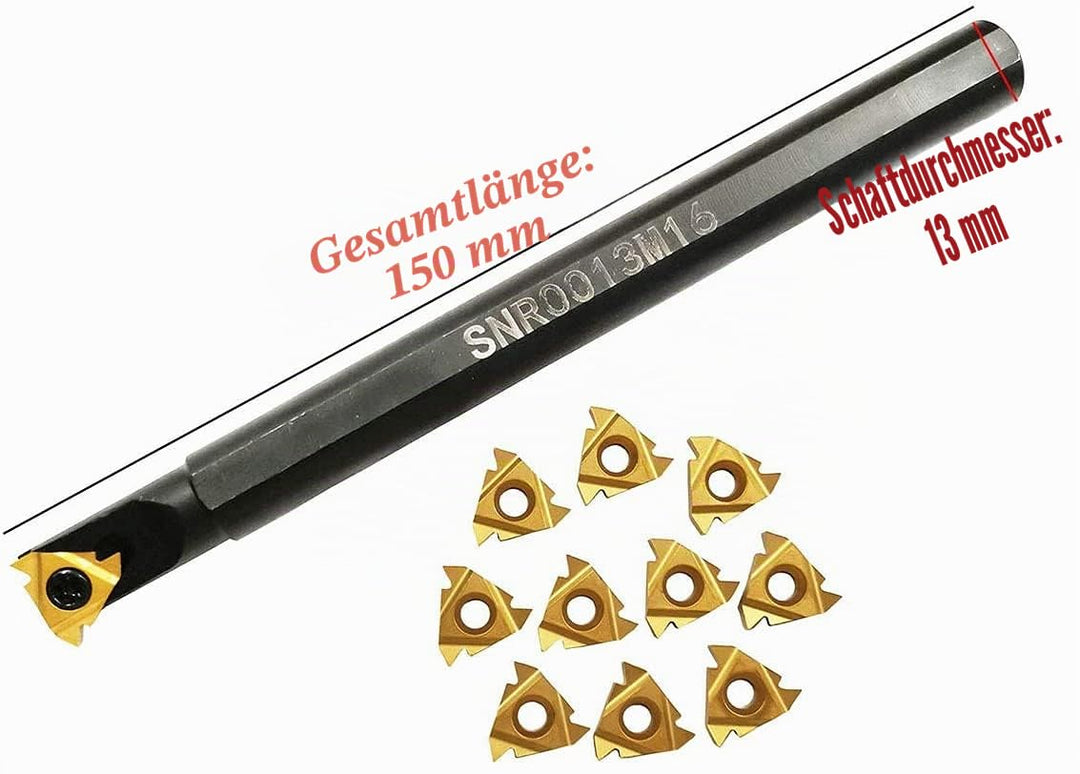 ASZLBYM SNR0013M16 CNC Drehmaschine Innengewinde Drehhalter + 10 Stück 16IR AG60 Hartmetall indexier