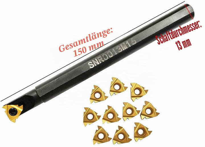 ASZLBYM SNR0013M16 CNC Drehmaschine Innengewinde Drehhalter + 10 Stück 16IR AG60 Hartmetall indexier