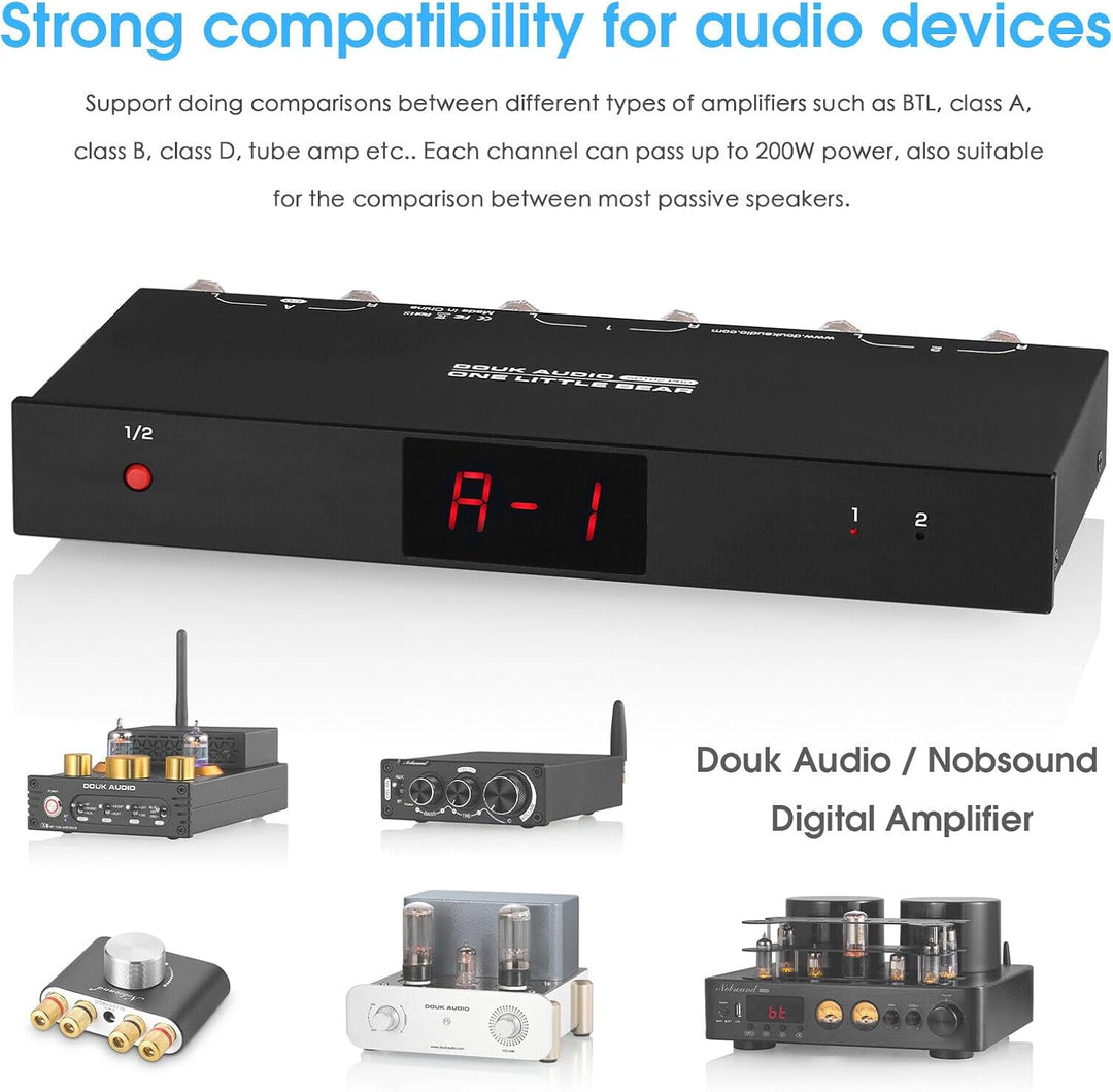 2 Way Audio-Umschalter Umschalter A/B Audio Wahlschalter für Verstärker/Lautsprecher LED Display (SP