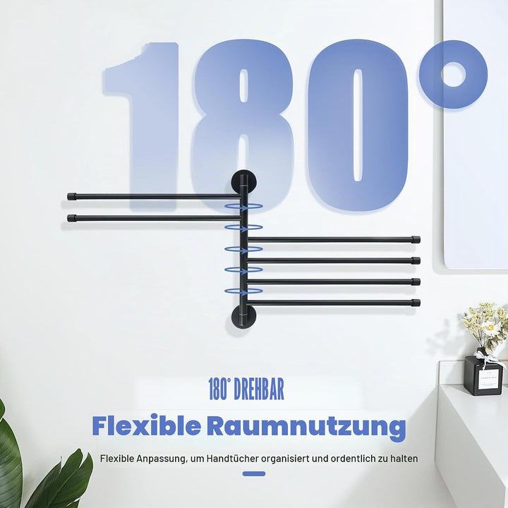 Schwenkbar 6 Armig Handtuchhalter, 32.2cm 304 Edelstahl Rund Handtuchstange zum Bohren mit Verdeckte
