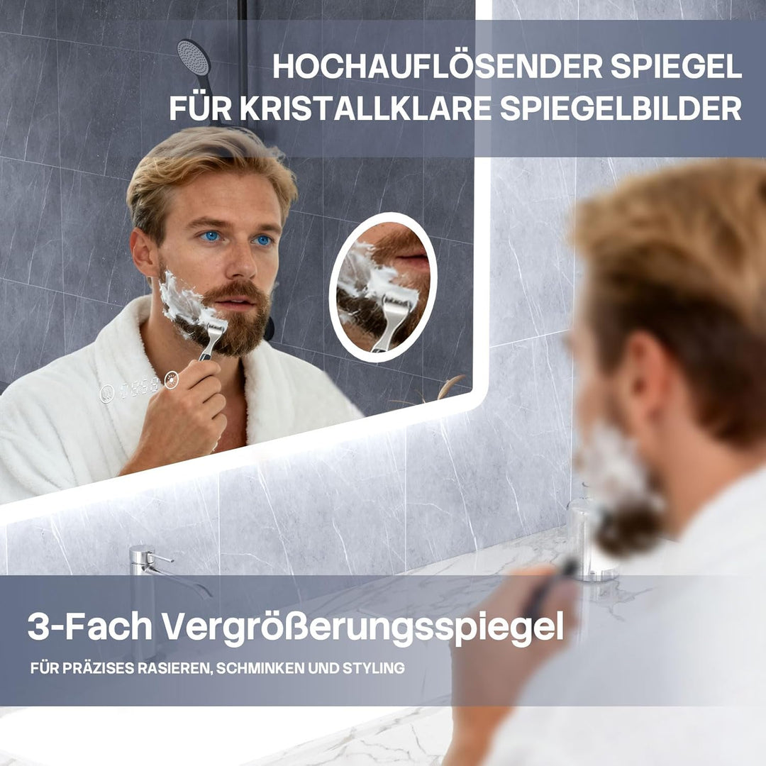 HySail Badspiegel mit Beleuchtung, 5mm Hochauflösender Silber-Spiegel, 3 Farbtemperaturen & Dimmbare