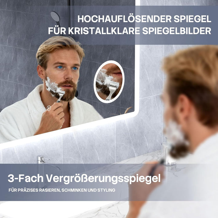 HySail Badspiegel mit Beleuchtung, 5mm Hochauflösender Silber-Spiegel, 3 Farbtemperaturen & Dimmbare