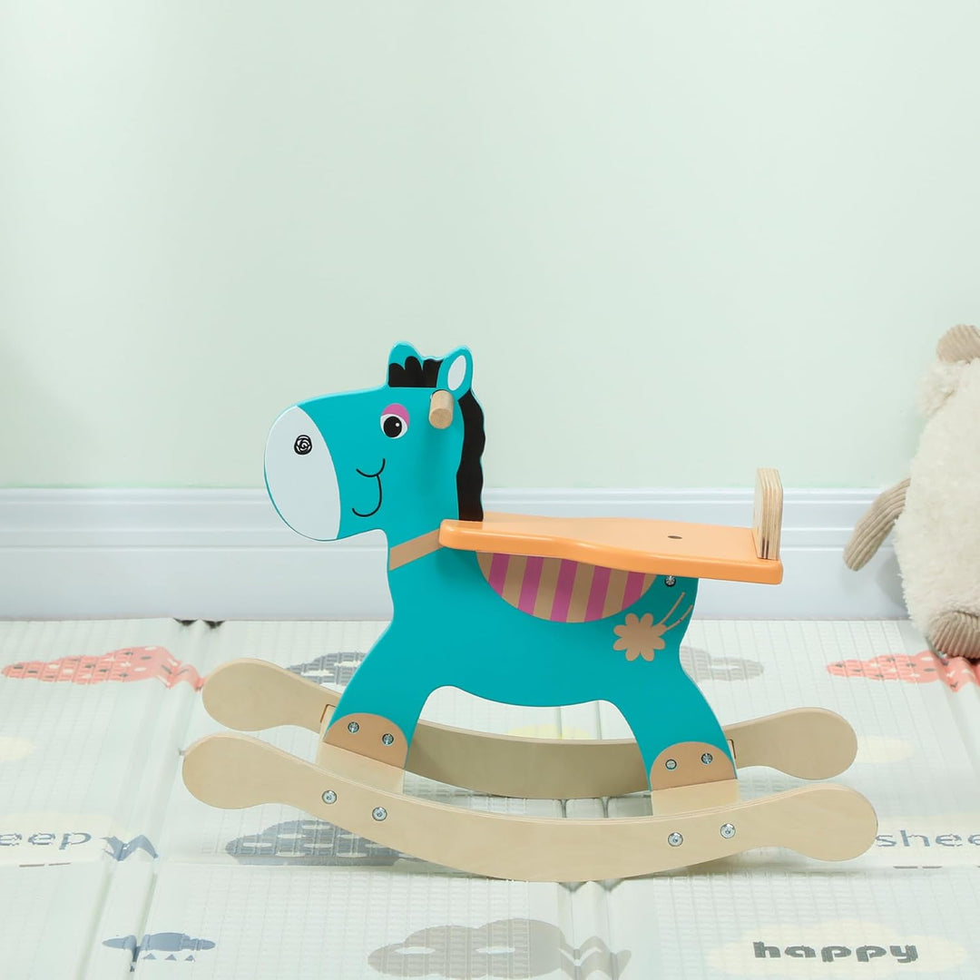 AIYAPLAY Schaukelpferd Holz, Kinder Schaukeltier mit Haltegriffen Schaukeltier Esel für Kinder von 2