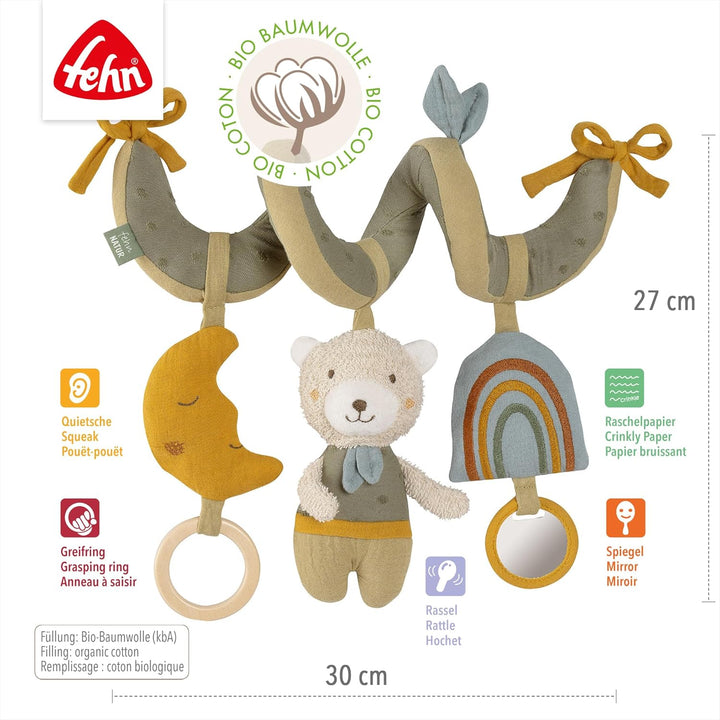 Fehn Activity Spirale Bär fehnNATUR - Kinderwagen Spielzeug zum Fühlen und Greifen - Babyspielzeug f