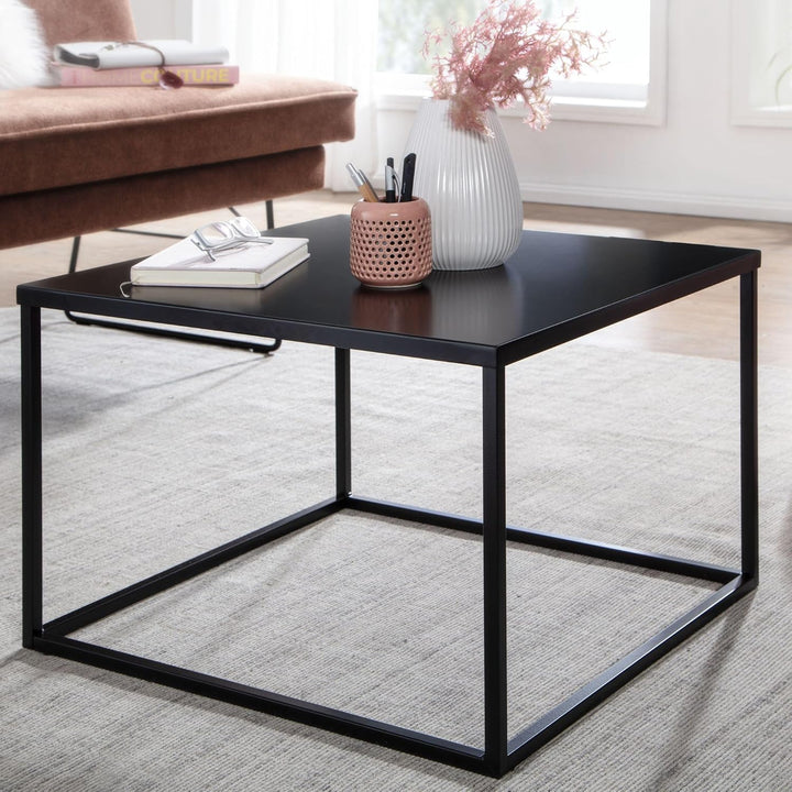 FineBuy Couchtisch 60x60x40 cm Metall Wohnzimmertisch Industrial Schwarz, Sofatisch Quadratisch, Lou