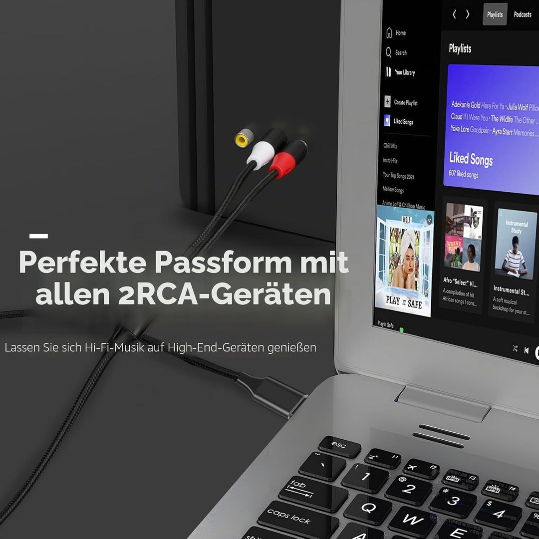 USB C auf Cinch Audio Kabel Type C auf 2RCA Stereo Adapterkabel kompatibel mit iPhone 15 -Serie, iPa