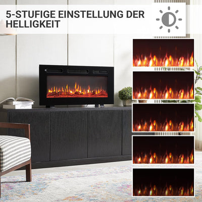 BALDERIA Elektrokamin Leif 36'' | Elektrischer 3 in 1 Stand-, Wand- oder Einbaukamin 3D-Flammeneffek