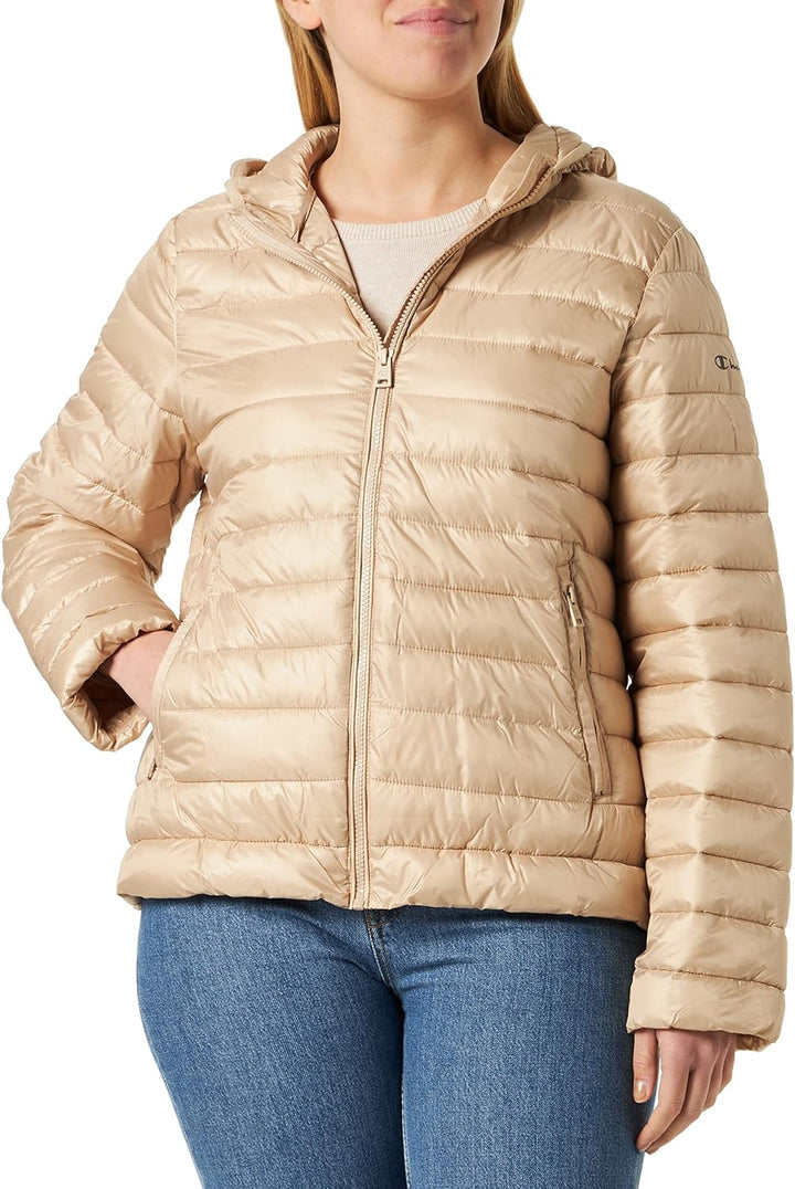 Champion Damen Legacy Outdoor Small Logo Hooded Wattierte Jacke M Braun Taupe, M Braun Taupe