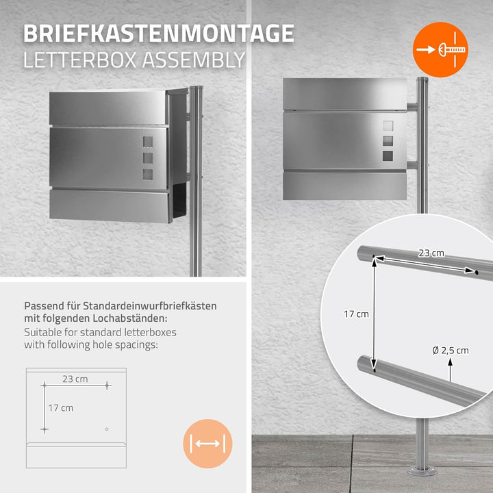 ML-Design Briefkastenständer aus Edelstahl, Silber metallic, Gesamthöhe 120 cm, Rund, Freistehend, B