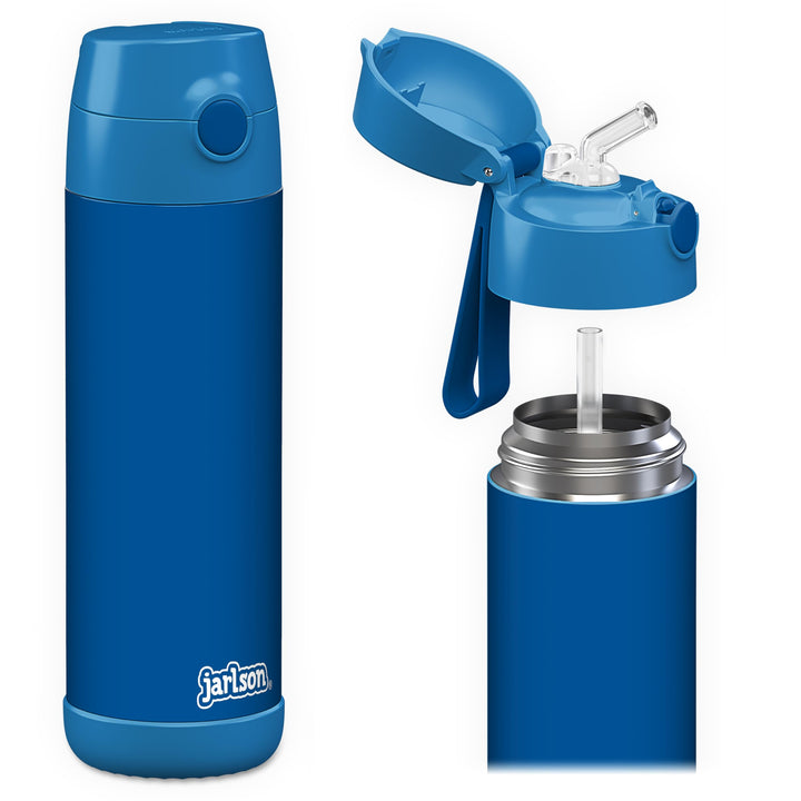 Jarlson® Trinkflasche Kinder Edelstahl Charli [MIT STROHHALM] - Thermosflasche Auslaufsicher - Therm