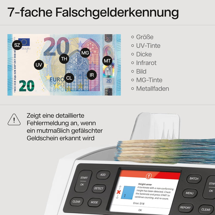 Safescan 2865-S Geldzählmaschine, Wertzählung für gemischte Banknoten - Banknotenzähler mit 7-facher
