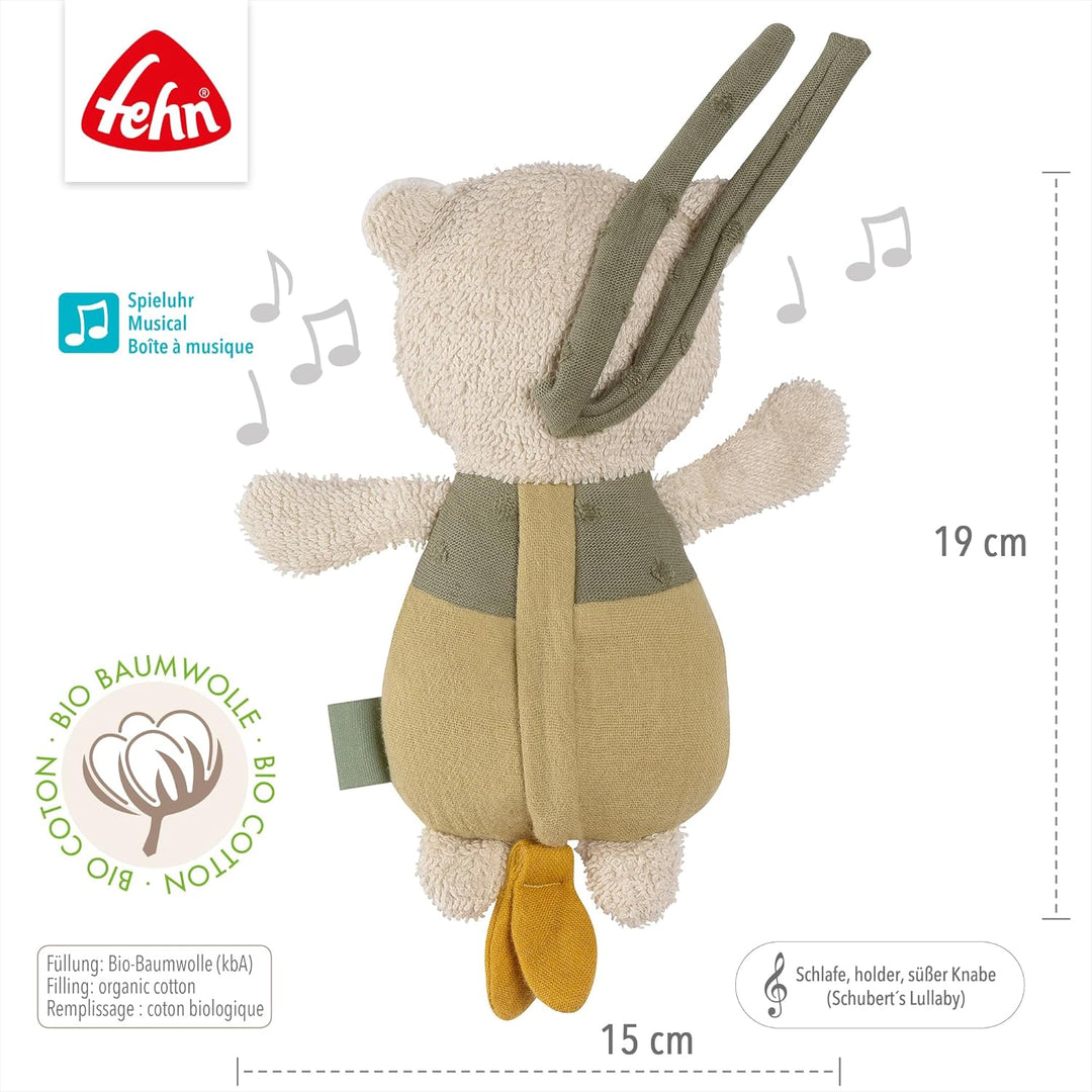 Fehn Mini-Spieluhr Bär fehnNATUR - Kuscheltier & Einschlafhilfe mit Baumwolle (kbA) - beruhigende Me