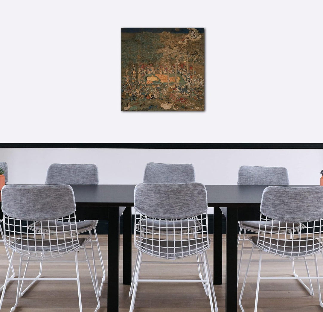 Printed Paintings Leinwand (70x70cm): Kamakura-Zeit - Tod des historischen Buddha (Nehan-zu) 70x70 c