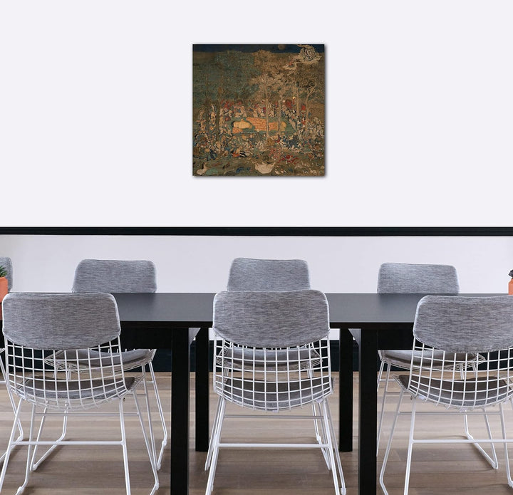 Printed Paintings Leinwand (70x70cm): Kamakura-Zeit - Tod des historischen Buddha (Nehan-zu) 70x70 c