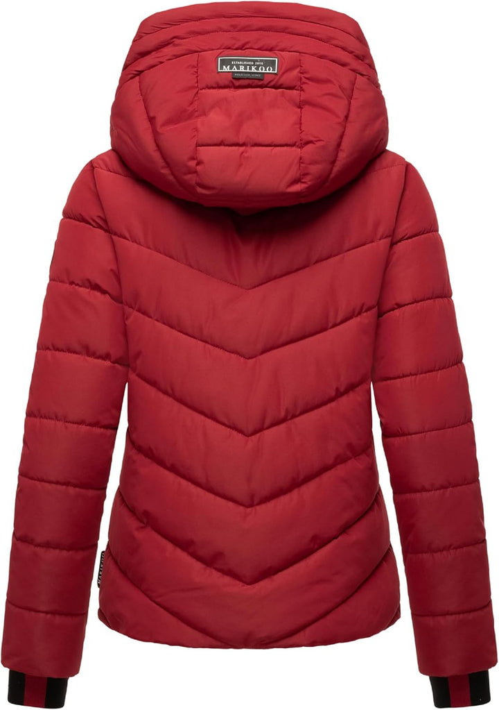 MARIKOO Damen Winterjacke warme Steppjacke mit abnehmbarer Kapuze Samuiaa XVI XS-3XL S Dark Red, S D