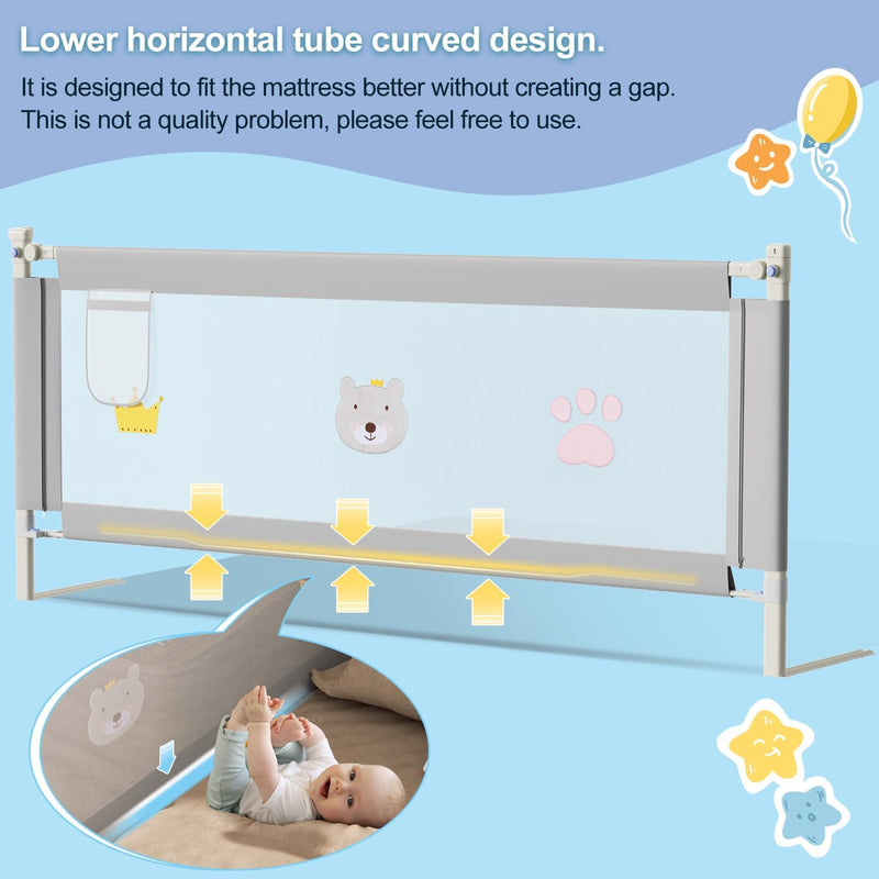 Ikodm 2X 180cm Bettgitter, Bettschutzgitter Höhenverstellbar von 70-98cm, Rausfallschutz Bett, Kinde