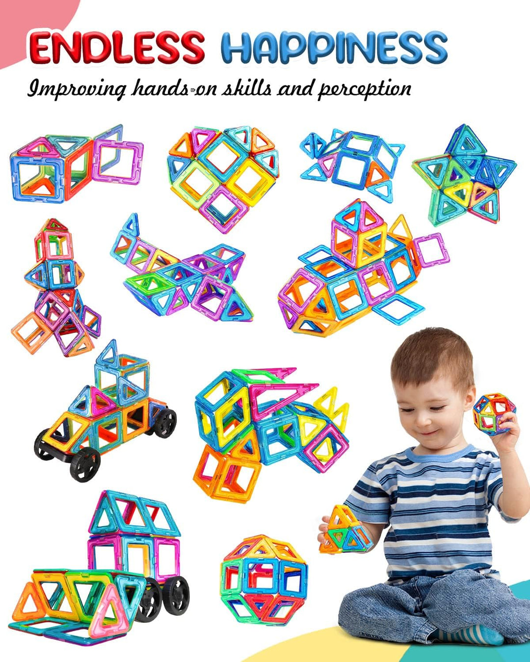 LIVEHITOP Magnetische Bausteine, 65 Teiles Magnet Bausteine für Kinder Pädagogische Konstruktion Spi