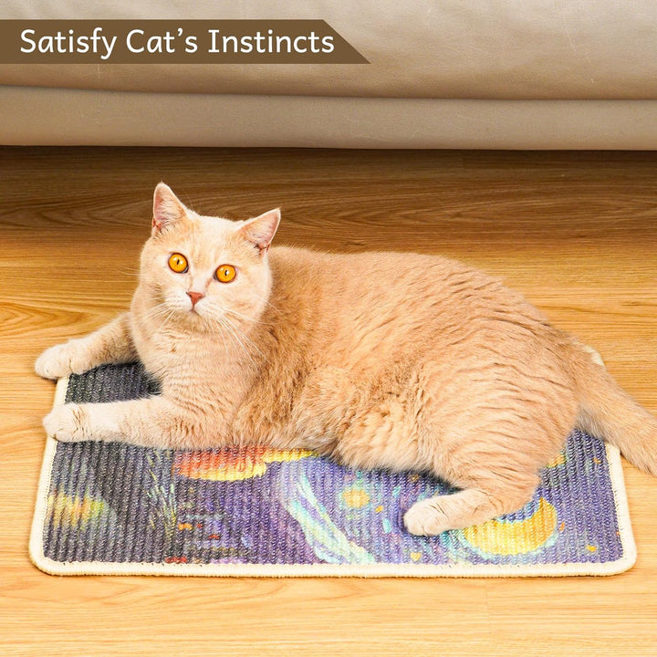 SOLDAY Sisal Kunst Kratzmatte Katze 56x33cm Wand & Couch Schutz, Starry Cat | Natürliche Sisalmatte