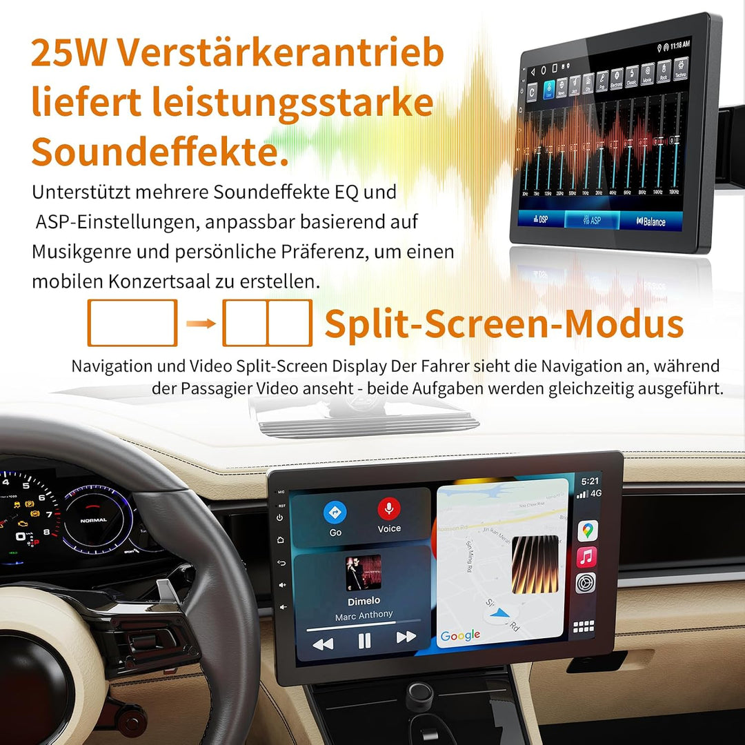 Haudio 1Din Autoradio, mit 10.1 Zoll drehbar Bildschirm,Kompatibel mit Wireless Apple CarPlay und An